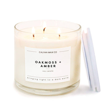 Oakmoss + Amber - 3 Wick Clear Glass Tumbler Soy Candle