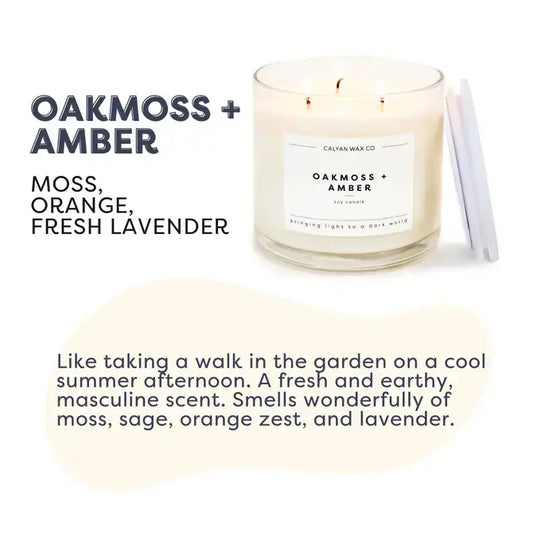 Oakmoss + Amber - 3 Wick Clear Glass Tumbler Soy Candle