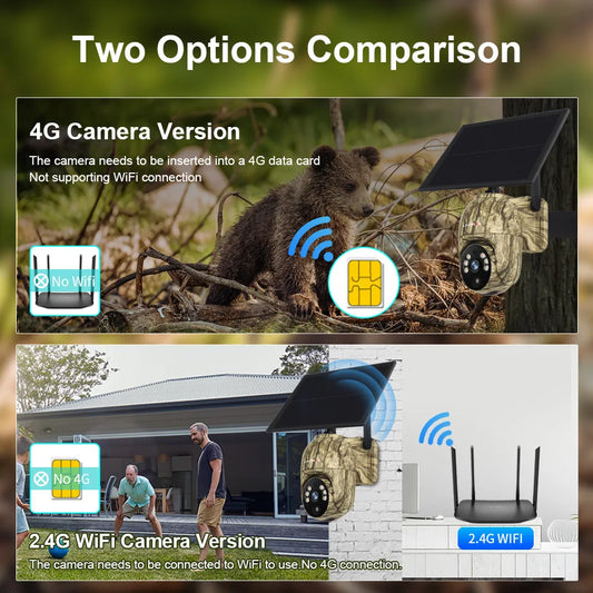 LS VISION 2K Solar Security Camera Outdoor 4G Sim Hunting Cameras 4mp Wireless Wifi 360° Live View Animal Monitoring Cam IP66