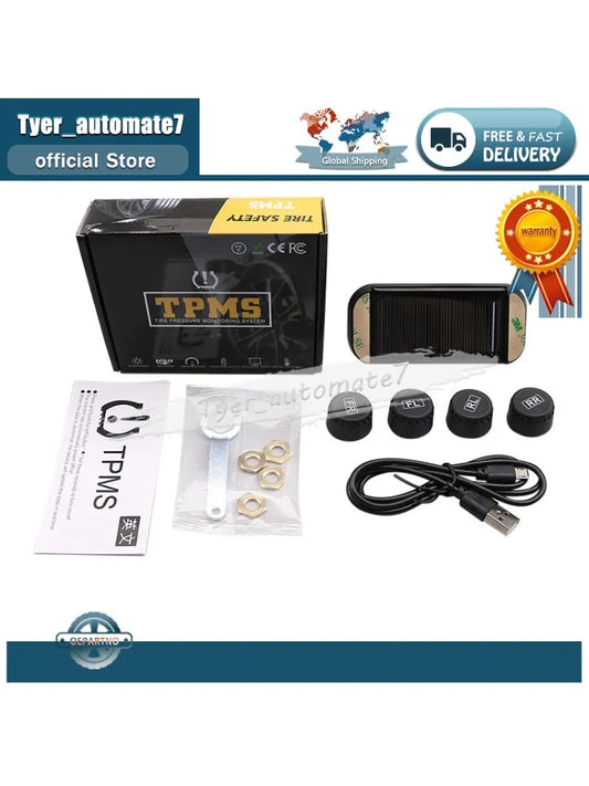 Tire Pressure Monitoring System With 4 External Sensors Temperature Warning Digital Manomet Car Tyre Pressure Monitor Solar TPMS