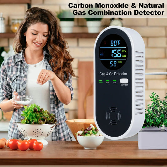 Carbon Monoxide & Natural Gas Combination Detector Plug in Wall Detectors CO & Natural Gas 4 in 1 CO Monitor Alarm LCD Display