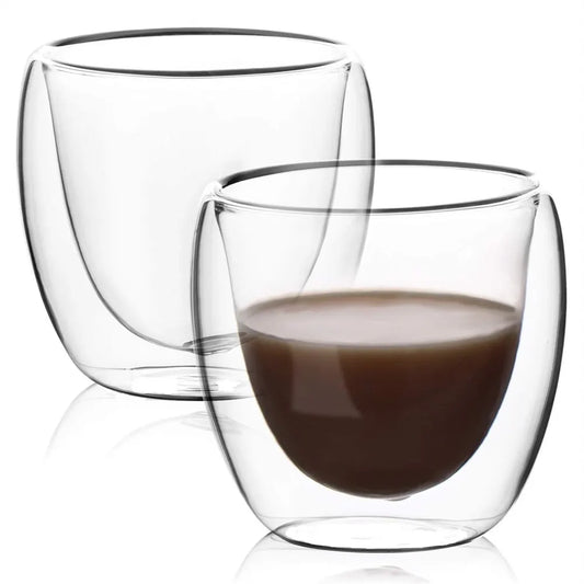 Insulated Double Wall Glass Coffee Mugs for Espresso, Tea, Latte, Cappuccino and more