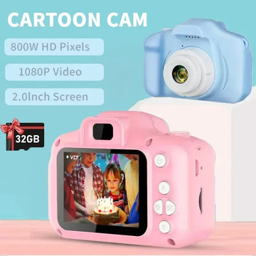 X2 Kids Camera 32G Mini Digital Vintage Cam Educational Toys Children HD Video Camera Outdoor Cartoon Photography Toy Xmas Gifts