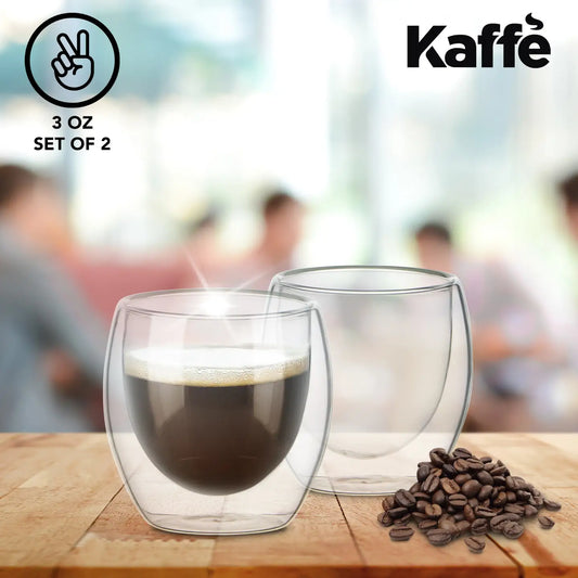 Kaffe 3oz Small Espresso Cups Double-Wall Borosilicate Glass. Set of (2)