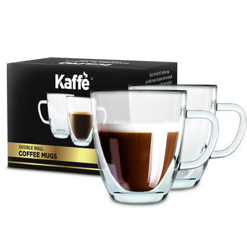 Kaffe 16oz Glass Coffee Mugs. Set of 2 (Two)