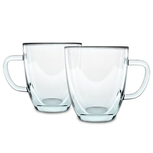 Kaffe 16oz Glass Coffee Mugs. Set of 2 (Two)