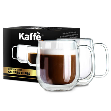 Kaffe 10oz Glass Coffee Mugs. Double-Wall Borosilicate Glass